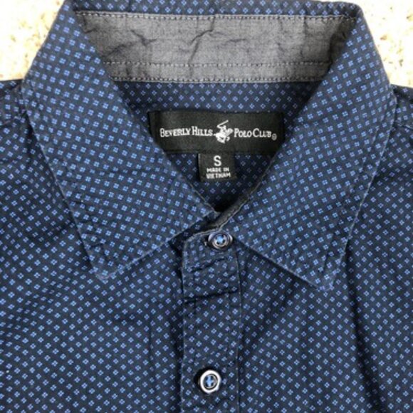 Beverly Hills Polo Club Blue Short Sleeve Button Up Shirt Small Casual Geometric - Picture 4 of 7